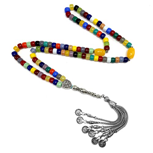 Special Prayer Beads Series -99 beads- Tesbih Tasbih Tasbeeh Misbaha Masbaha Subha Sebha Sibha (Multi Color Resin Drum -8X6 mm- 99 Beads) - color: Multi Color Resin Drum -8X6 mm- 99 Beads