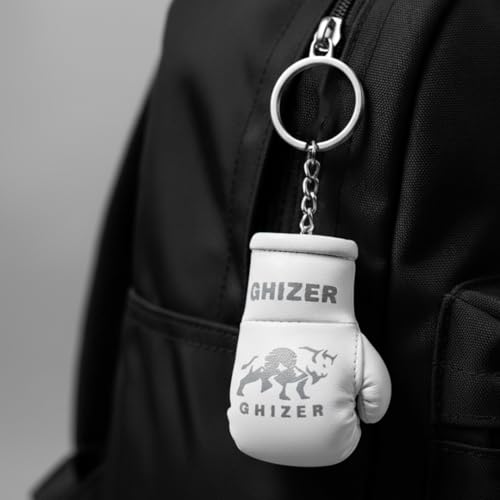 Mini Boxing Glove & Punching Bag Keychain Set – PU Leather Keyring Sports Lovers Gift & Gifts For Men (3 pcs) - color: White