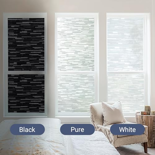Haton Window Privacy Film, Black Stripe Non-Adhesive, 17.5" x 78.7" | Static Cling Non-Adhesive Film, Full Light Block, Blocks UV & Heat, Removable Privacy Cover for Bedroom & Bathroom Windows - color: Black Stripe, size: 17.5" x 78.7"