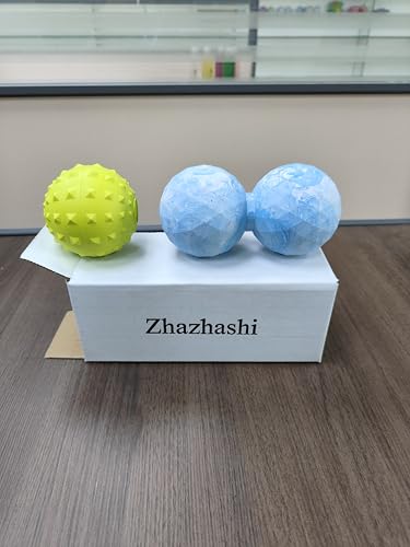 Peanut & Spiky Massage Ball Set, Double Lacrosse Peanut Roller + Firm Spiky Ball for Deep Tissue Myofascial Release, Trigger Point Therapy, Plantar Fasciitis & Muscle Recovery (Blue Mix White+Yellow) - color: Blue Mix White+yellow