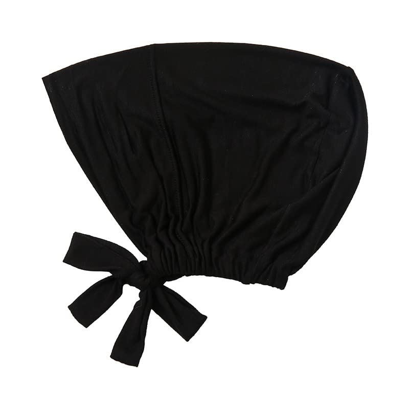 Women Under Scarf Hat Hijab Undercap Islamic Muslim Under Scarf Hijab Cap with Tie-Back Closure - color: Black+beige(2pcs)