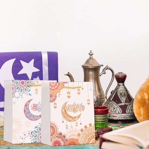 Sanfly Eid Mubarak Gift Bags 12pcs Ramadan Islamic-Themed Handheld Kraft Paper Bag Sweet Candy Bags for Arabian Eid Party