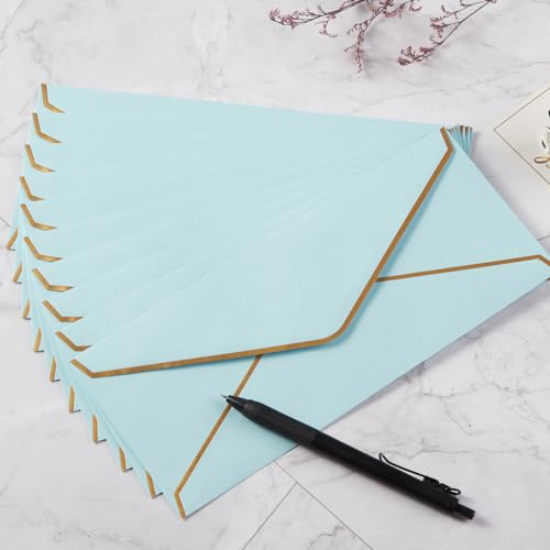 100 Pack #10 Business Envelopes with Gold Stickers, Light Blue - color: Light Blue
