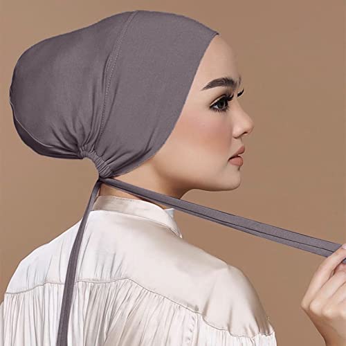 Chiffon Hijab with Undercap Fashion Solid Color Chiffon Head Wraps Under Scarf Caps Muslim Fashion Bandage - color: Dark Gray
