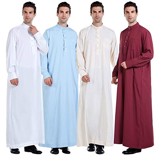Lenmipot Men's Muslim Clothes Durable Kaftan Robe Dubai Long Gown Ethnic Clothes,1pc Soft Robe - color: B White, size: X-Large