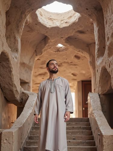 HOMELEX Men's Muslim Clothes Thobe Middle East Kaftan Saudi Arab Caftans Islamic Abaya Dress Dubai Robes - color: Gray, size: X-Large