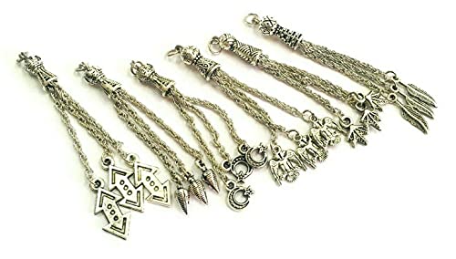 Perlin Silver Metal for Prayer Beads, Set of 5 Tespih Tassel, Tassel, Püskül, Tasbih Tespih Chain, Misbaha Subha Muslim Islamic Rosary Prayer Wor Accessories, 6~7,5 cm