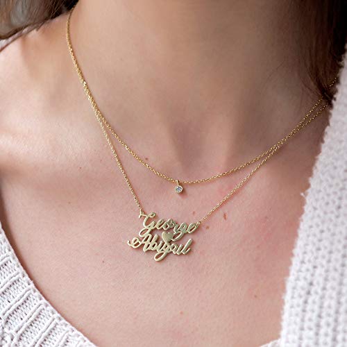 Custom Name Necklace Personalized, 18K Gold Plated Customized Nameplate Necklace Dainty Jewelry Gift for Women, Bridesmaid - color: 2 Names Necklace with Heart