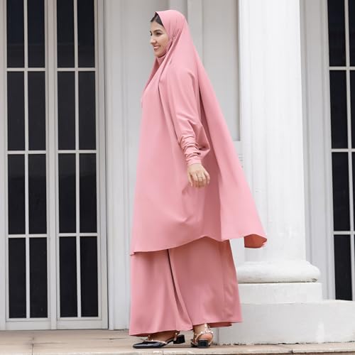 Abayas for Women Muslim Chiffon Prayer Burqa Dress Burkas for Women Muslim Hijab Dress Full Length Islamic Veil Abaya Set - color: Pink