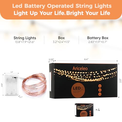 Ariceleo 4 Pack 16.4ft Battery Operated String Lights with Timer, Cool White with Synchronized Twinkle Mode, Fairy Lights Battery Powered, 50 LEDs, Idea for Christmas Bedroom Party Wedding - color: Cool White, size: 4 Pack-Upgrade