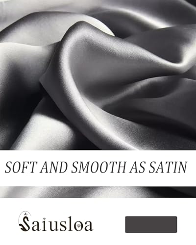 Saiusloa Solid Color Neck Scarf For Women Square Satin Head Scarves headband Bandanas 23.6× 23.6 inches - color: 19-dark Grey