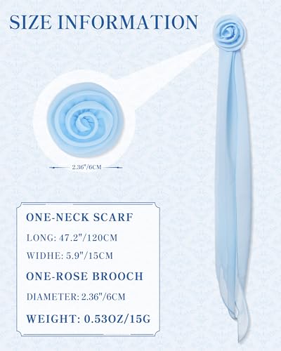 Chiffon Scarf for Women, Removable Flower Neck Scarf Light Soft Fashion Rose Scarves Versatile Headband or Hair Band - color: Light Blue