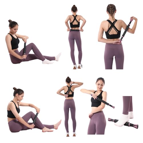 Muscle Roller Massage Roller Stick- Deep Tissue Fascia Blaster for Myofascial Pain Relief, Lymphatic Drainage & Body Sculpting, Handheld Physical Therapy & Recovery Tool (Pink Black - color: Pink Black
