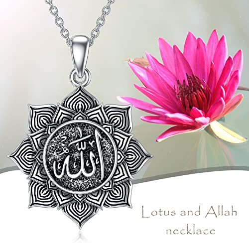 Allah Necklace 925 Sterling Silver Lotus Allah Pendant Arabic Muslim Jewelry for Women Men - style: Style-5