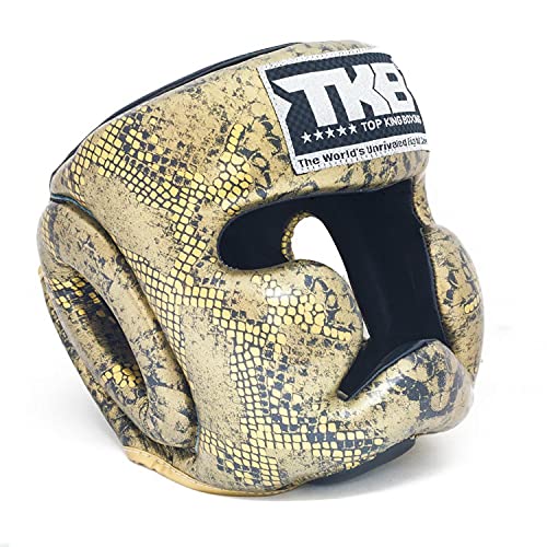 TOP KING Boxing Muay Thai Headgear Head Guard Protection - color: Snake - Black/Gold, size: X-Large