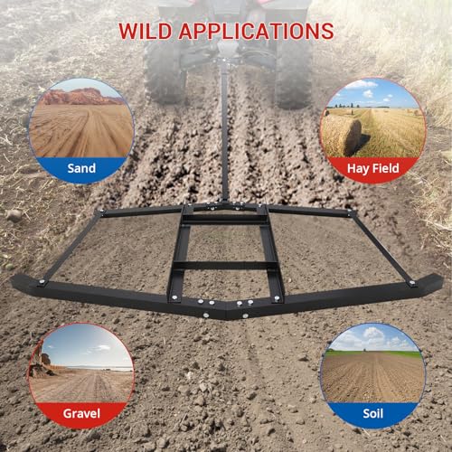 GarveeLife 66” Wide Drag Harrow, Steel Driveway Drag with Pin Hitch, Tow Behind Landscape Leveling Rake 50 LBS Max Heavy-Duty Lawn Leveling Tools for Tractor, Truck, Mower, ATV, Utv - size: 66 inches