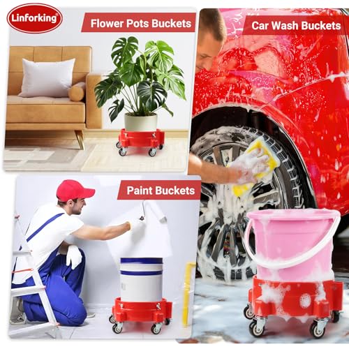 Bucket Dolly 5 Gallon with Wheels,360°Rolling Car Wash Bucket Roller | For 2.5–5 Gallon Buckets – Includes Bucket Insert, Cleaning Brush, Holds 300 lbs – for Washing & Waxing - size: C