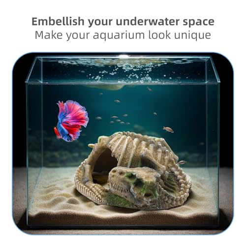 Reptile Hide Skull Animal Skeletons Decorations, Aquarium Hideaway Cave Fish Tank Decorations for Amphibians, Betta Fish, Shrimp, Lizards, Leopard Gecko