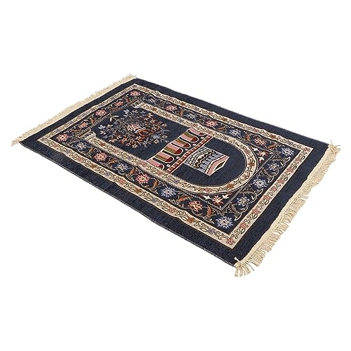 Omabeta Islamic Muslim Prayer Rug Travel Prayer Mat, Portable Prayer Carpet with Tassel Design for Men Women Ramadan, 70x110cm (Navy Blue)