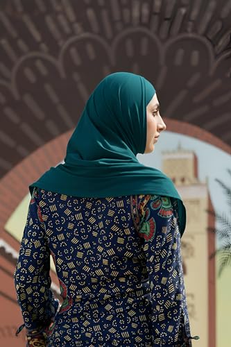 SARJANA Women's Solid Color Cotton Hijab with Under Scarf Cap Ready to Wear Stretch Scarves Long Scarfs FREE SIZE - color: Teal