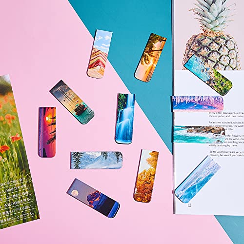Tenare 24 Pcs Magnetic Bookmarks 12 Styles Magnet Page Markers Assorted Landscape Bookmarks Clips for Reading Double Side Cute Bookmark for Women Men Students Teachers Birthday Gifts Supplies