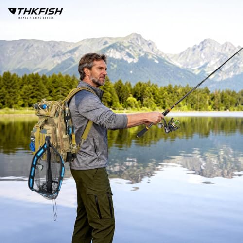 THKFISH Telescoping Fishing Rod and Reel Combo with Backpack, Carbon Fiber Travel Fishing Pole Spinning Reel Kit with Fishing Lures, Fishing Tools Kit for Men - color: Camo Backpack With Fishing net & rod, size: 1.8M 5.9FT