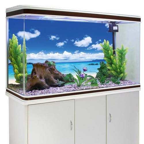 AWERT 36x20 inches Nature Landscape Aquarium Background Small Island Blue Sky White Cloud Beach Ocean Natural Scenery Fish Tank Background Beach and Sea Scenery Fish Tank Background - size: 36x20in/90x50cm