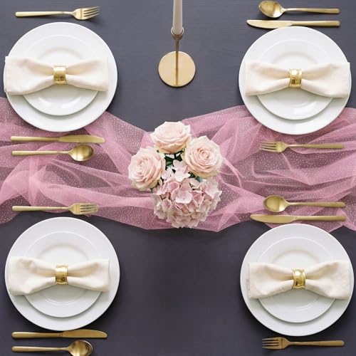 1pc Fall/Halloween Table Runner 10 ft Pink Metallic Foil Sheer - color: Pink