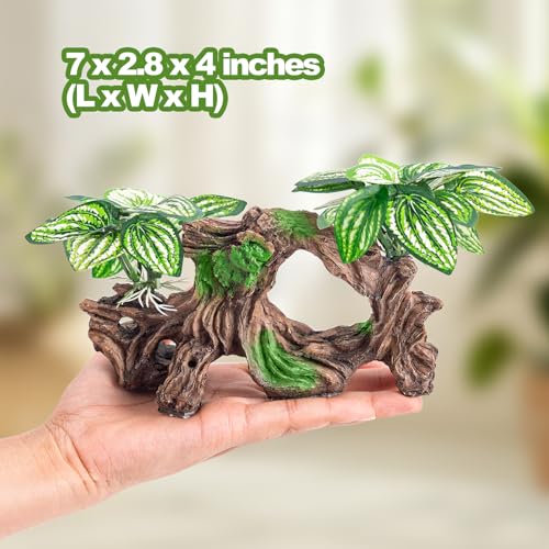 CousDUoBe 8 Pcs Fish Tank Decor,Silk Aquarium Plants Green Silk Leaf pad Hammock Artifical Driftwood cave Betta Fish Tank Accessories 7 x 2.8 x 4 inches(LxWxH) - size: 8 Pcs Silk Aquarium Plants(Style C)