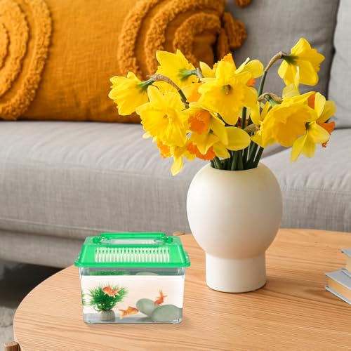 PRETYZOOM Portable Fish Tank Pet Box Small Plastic Aquarium with Handle Mini Handheld Fish Bowl 5.9 Inch for Home and Travel Use