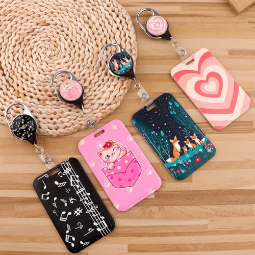 Cute Lanyard with Badge Holder for Teacher, Galaxy Fox Retractable Reel Clip Lanyards for ID Name Cards Keychain Keys - color: Forest Fox