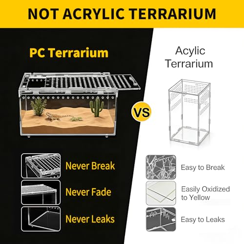 Reptile Growth Small Reptile Terrarium,Tarantula Enclosure with Magnetic Button, 8"x 6" x4" Lizard Enclosure,Reptile Breeding Tank,Spider Starter Cage,Frog Container. - size: 8" * 6" * 4"