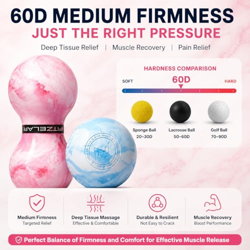 FITZELAR Double Lacrosse Massage Ball for Myofascial Release, Quality Certification, Massage Deep Tissue for Waist Back Feet, Trigger Point Therapy, Muscle Knots, Peanut Massage Ball for Muscle Pain - color: Pink