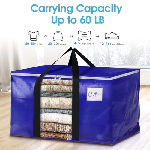BlissTotes 6 Pack Moving Bags with Clear Window, Storage Bags with Strong Carrying Handles & Zippers,Large Packing Bags for Saving Space, Alternative to Moving Boxes(Blue,33 Gallon)