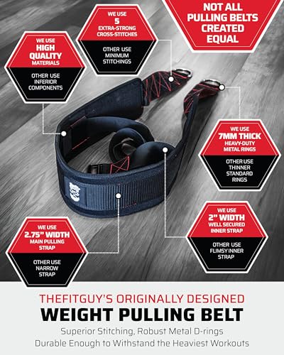 THEFITGUY Original Sled Pulling Belt for Sled Training | 2 straps (9.8ft), 4 hooks, rotates 360°. Fits most waists. For sled, resistance & agility training