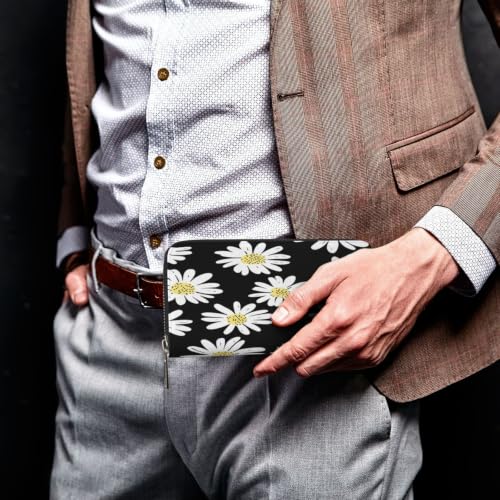 Daisy Flowers PU Leather Long Wallet for Women Men, Zipper Clutch Wallet RFID Card Holder Organizer - color: Daisy Flowers