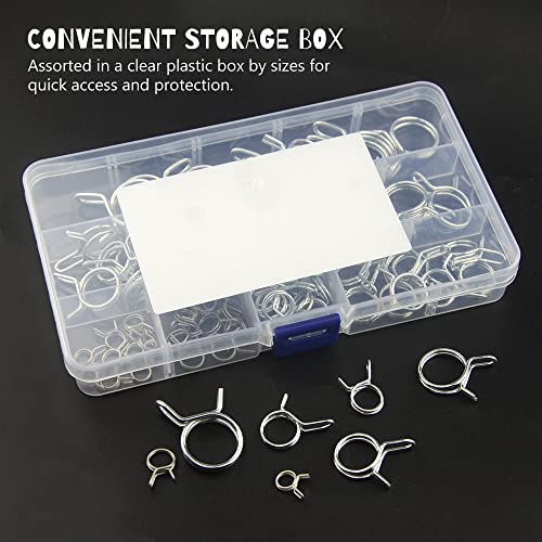 WMYCONGCONG 70 PCS Double Wire Fuel Line Hose Tube Spring Clips Clamp Assortment Kit Irrigation Hose Clamp for Motorcycle ATV, 6-18mm