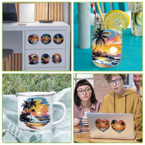 arricraft 10 Pcs Hawaii Theme Cup Printing UV Transfer Papers, 10 Styles Coconut Trees Ocean UV DTF Cup Wrap Stickers for 16 OZ Glass Cups Crafts 9.5x4.3inch - style: Colorful Hawaii Theme