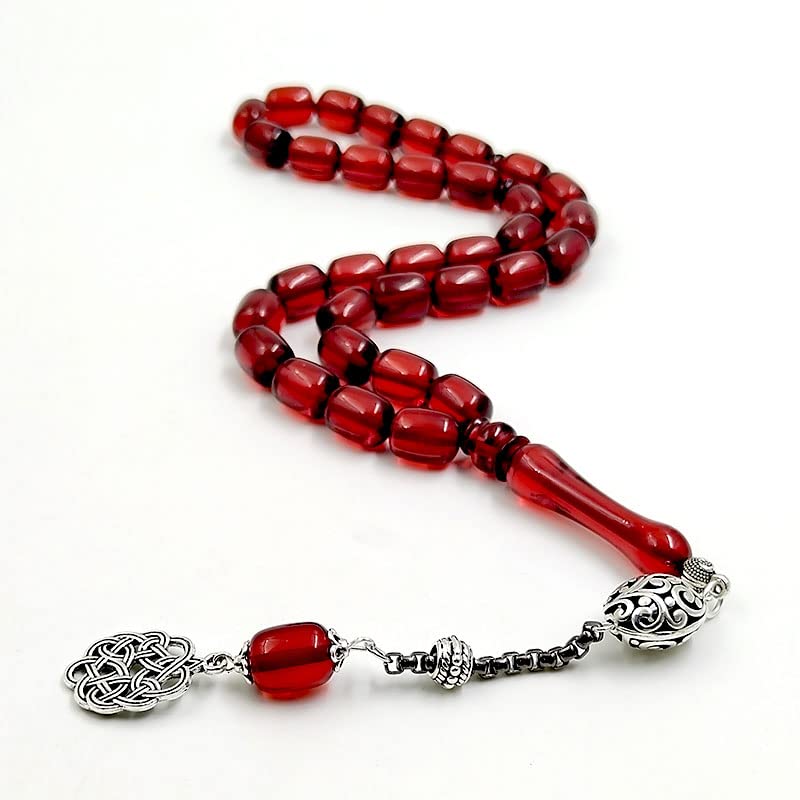 ALBASHAN Tasbih Red Resin 10x13mm Misbaha Turkish Design Muslim Accessories Islamic Bracelet Eid Gift - size: 10*13mmx45beads