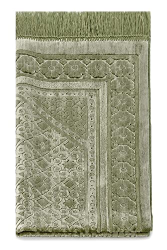 ihvan online, Soft Plush Lux Velvet Muslim Prayer Rug | Thick Janamaz | Sajadah | Soft Islamic Prayer Rug | Islamic Gifts | Prayer Carpet Mat, Elegant, Color: Green - color: Green