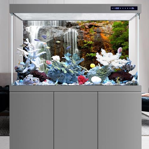 72x18 in Waterfall Mountain Terrarium Backdrop Reptile Habitat Background | AWERT Tropical Plants Lake Terrarium Background Durable Polyester - size: 72x18in/180x45cm