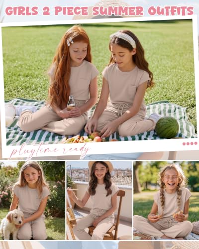 Girls 2 Piece Outfits Sets - color: Khaki, size: 7-8 Years