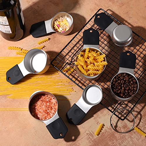 Magnetic Measuring Cups Set of 7 Stainless Steel Magnetic Measuring Cups | Heavy Duty Measuring Cup for Dry & Liquid Ingredients (black) - color: Black