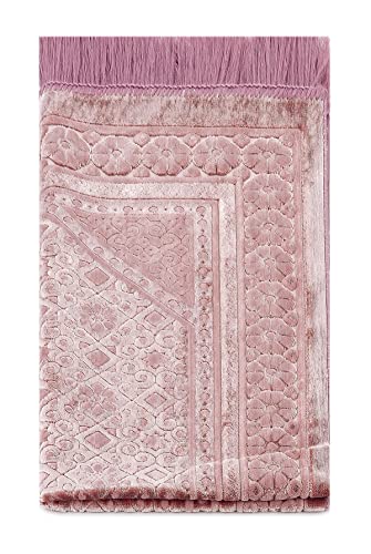 ihvan online, Soft Plush Lux Velvet Muslim Prayer Rug | Thick Janamaz | Sajadah | Soft Islamic Prayer Rug | Islamic Gifts | Prayer Carpet Mat, Elegant, Color: Pink - color: Pink