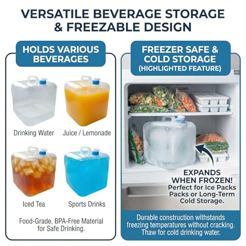 3 Pack 5.3 Gal Collapsible Water Storage Container Jug with Spigot | BPA-Free PE Material; Leak Resistant Spigot; Foldable Portable Water Storage; Ideal for Camping Hiking and Emergency Use