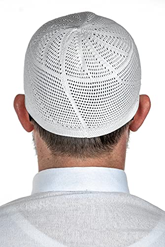 ihvan online Turkish Muslim Lux Knitting Kufi Hats for Men, Taqiya, Takke, Peci, Islamic Caps, Islamic Gifts, Standart Size - color: White