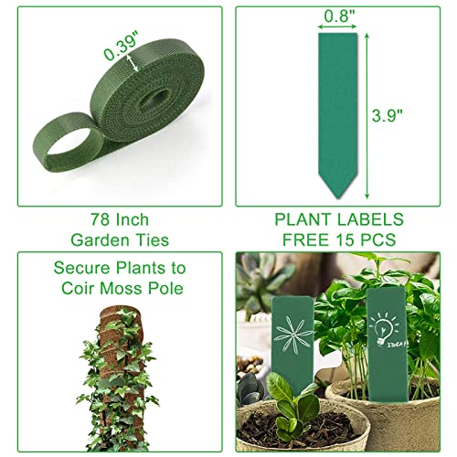 GROWNEER 42 Inch Moss Pole for Plants, 4 Pcs 15 Inch Stackable Coir Totem Support, Moss Sticks with 15pcs Labels and 78in Garden Ties, Monstera and Snake Plants Stake for Climbing Indoor