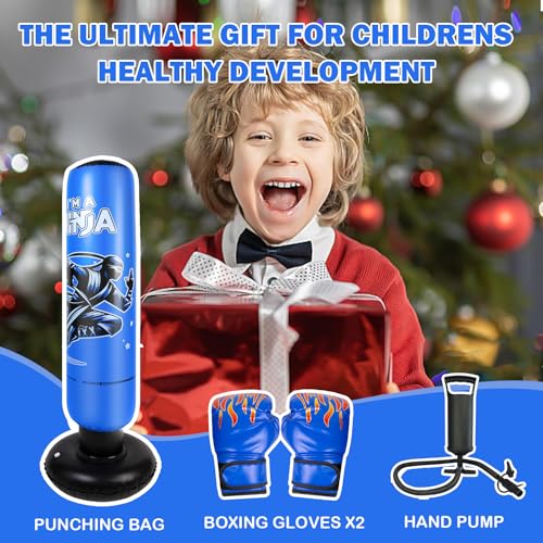 Onirii 66 Inch Kids Inflatable Punching Bag | Large Stable Kids Inflatable Boxing Bag Toy Set with Gloves for Boys & Girls Age 3-12 for Taekwondo,MMA and Practicing Karate - color: Ninja Blue