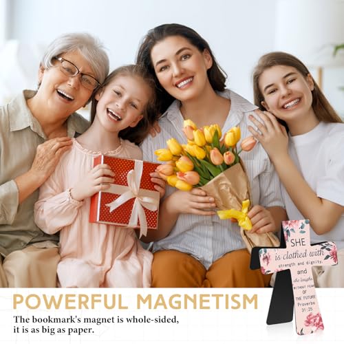 Resurhang 48 Pcs Magnetic Bookmarks Christian Cross Magnetic Page Markers Religious Bible Verses Bookmarks for Mother's Day Women Student Church Study Group Graduation Coworker Team (Flower) - style: Flower