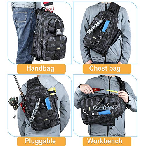 PLUSINNO Fishing Backpack, Fishing Bag, Waterproof Fishing Sling Tackle Bag For Fishing Gear With Rod Holder, Fishing Gifts for Men - color: Single Backpack No Tackle Box